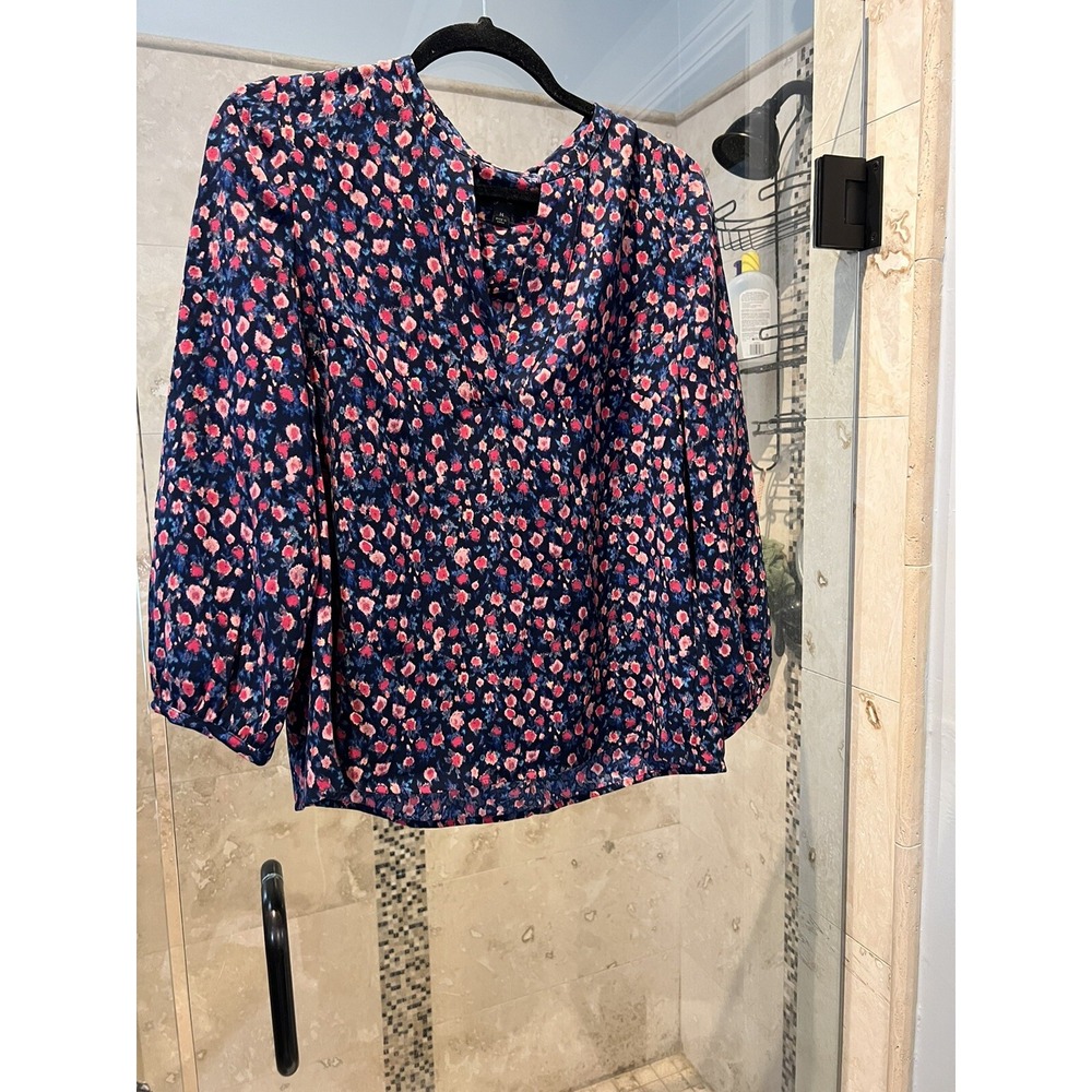 J.Crew Womens Blue Pink Floral Peasant Blouse Long Sleeve Shirt Size M